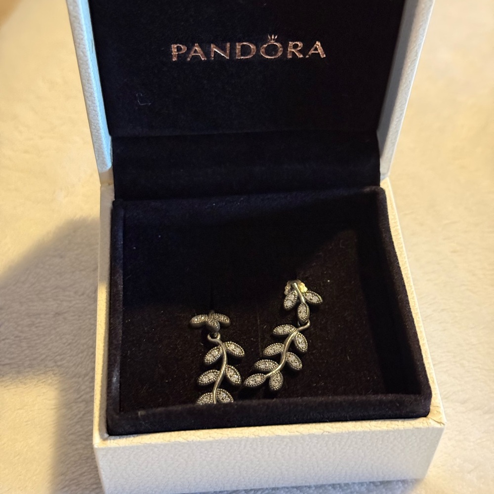 Pandora Silver Leaf Drop Earrings